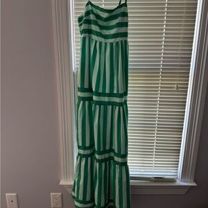 Amazon Green and White Striped Maxi Dress